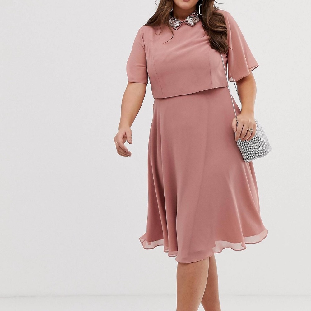 Asos Design Curve Midi Dress 3D embellished collar